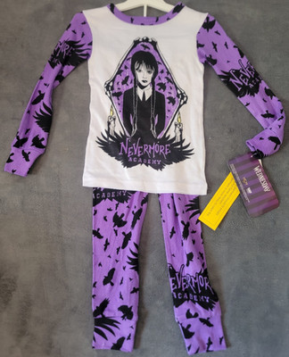 MGM Wednesday Addams Girls Pajama Set Size 4 Purple Black Long Sleeve