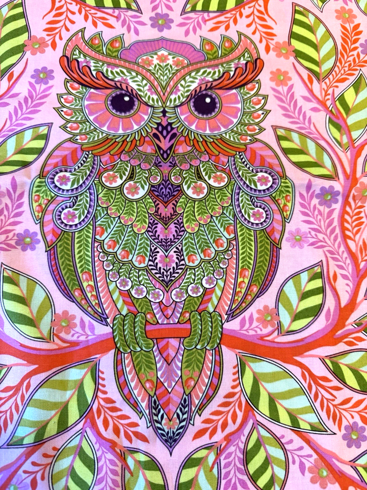 18” X 37” Full moon Forest HOOTIE OWL Cotton Quilt Fabric Tula Pink ...