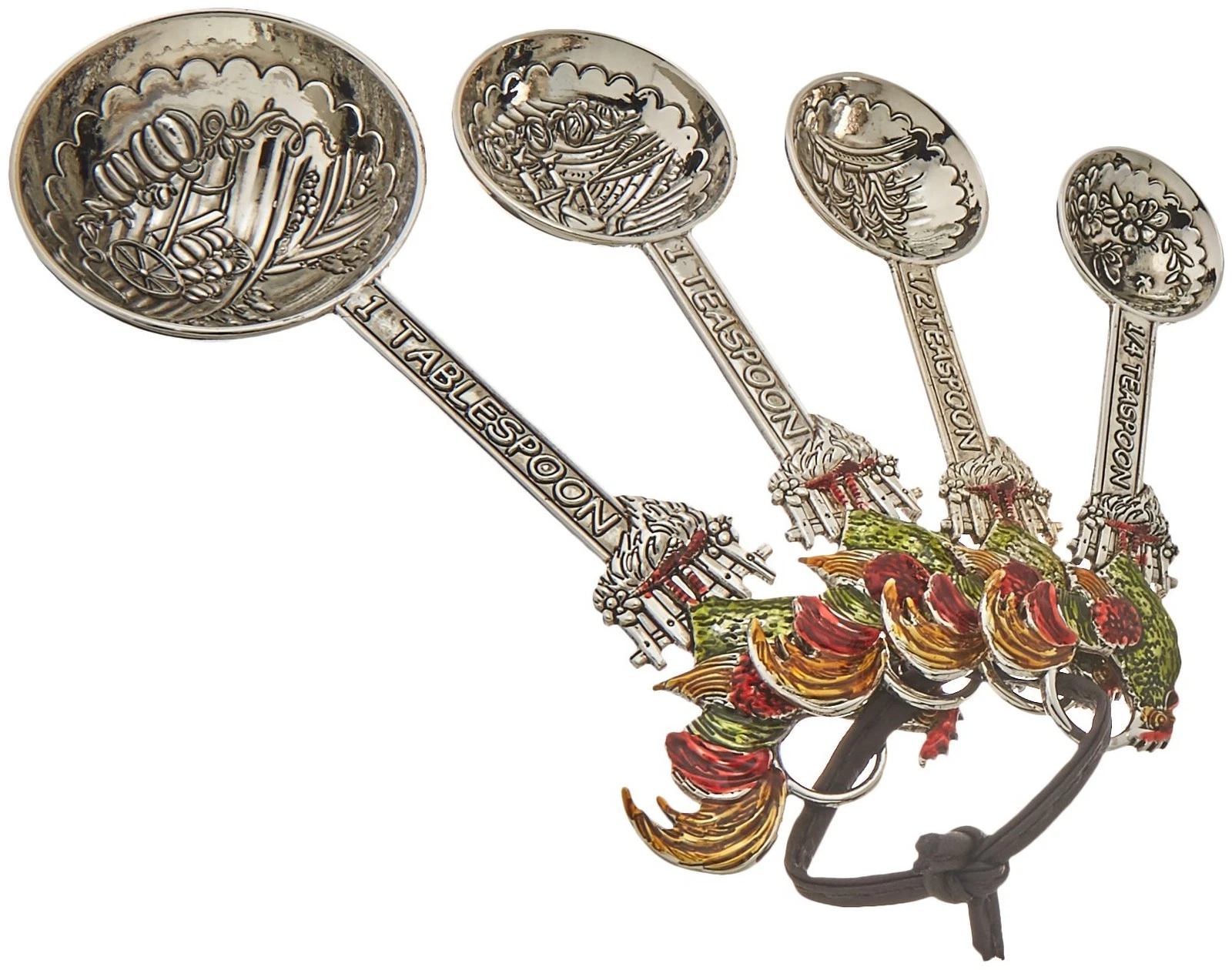 Ganz ER32712 Rooster 4PC Measuring Spoons Silver Tone Kitchen Spoon Set Standard