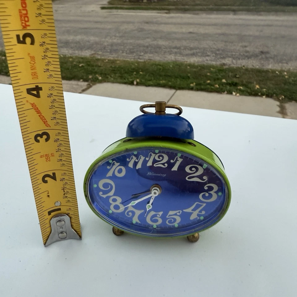 Vintage Blessing Alarm Clock West Germany Green Blue Retro MCM Decor Wind Up - Image 2 of 4