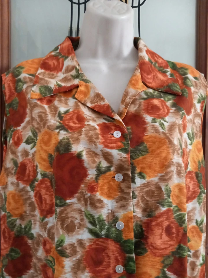 Vtg 70s OOAK Handmade Sleeveless Shirt Top Size 10 12 Boho Cottage Core Autumn - Image 2 of 4