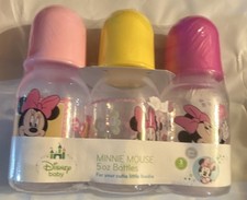 Disney Minnie Mouse 5oz Bottle Set 3 Pack Pink Yellow BPA-Free Dishwasher Safe