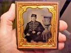 Civil War Ambrotype Glass Photograph Soldier Drummer Boy in Uniform 1/6 Plate