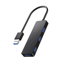 USB Hub 3.0 Splitter with 1ft Extension Long Cable Cord, 4-Port Ultra-Slim Mu...