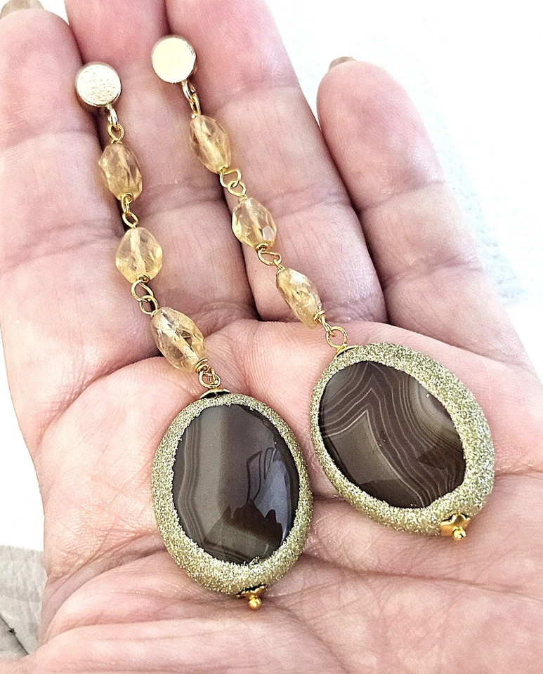 Orecchini: argento 925, quarzo citrino e agata - Immagine 4 di 4