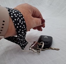 Wristlet Key Fob Keyring - Black Polka Dot Cotton Fabric Handmade Lobster Clasp