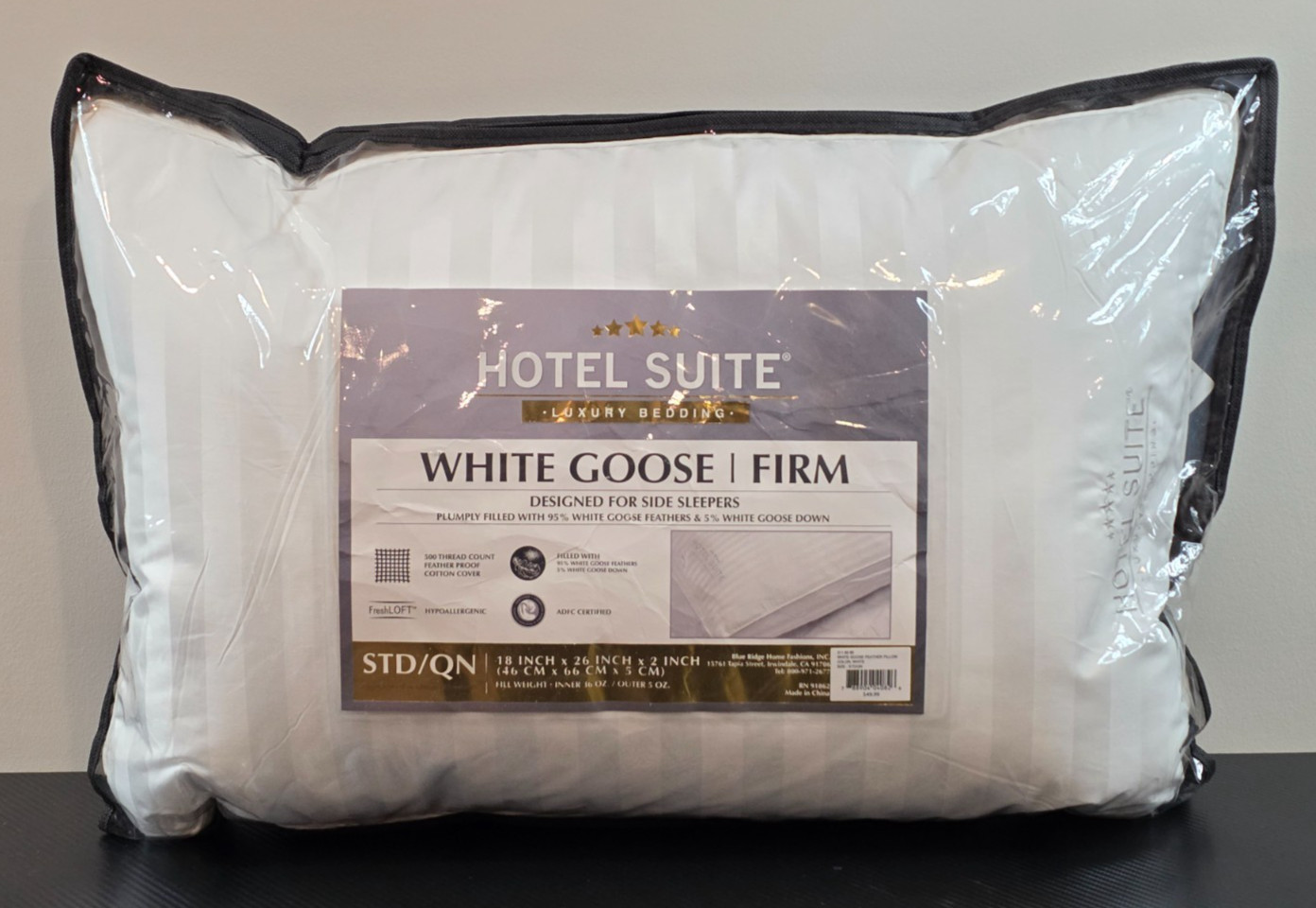 Hotel Suite Luxury Bedding White Goose Feather Firm Pillow 1