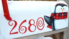 Mailbox Magnet (Partial Cover) Penguin Sits in Corner Address White Mail Box