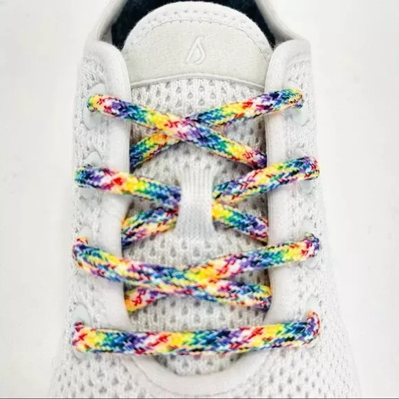 ALLBIRDS TREE RUNNERS WHITE WITH LIMITED EDITION RAINBOW LACES SIZE 7