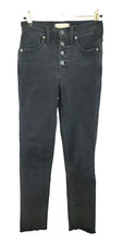 MADEWELL High Rise Skinny Ankle Button Front Raw Hem Jean, Faded Black - Size 23