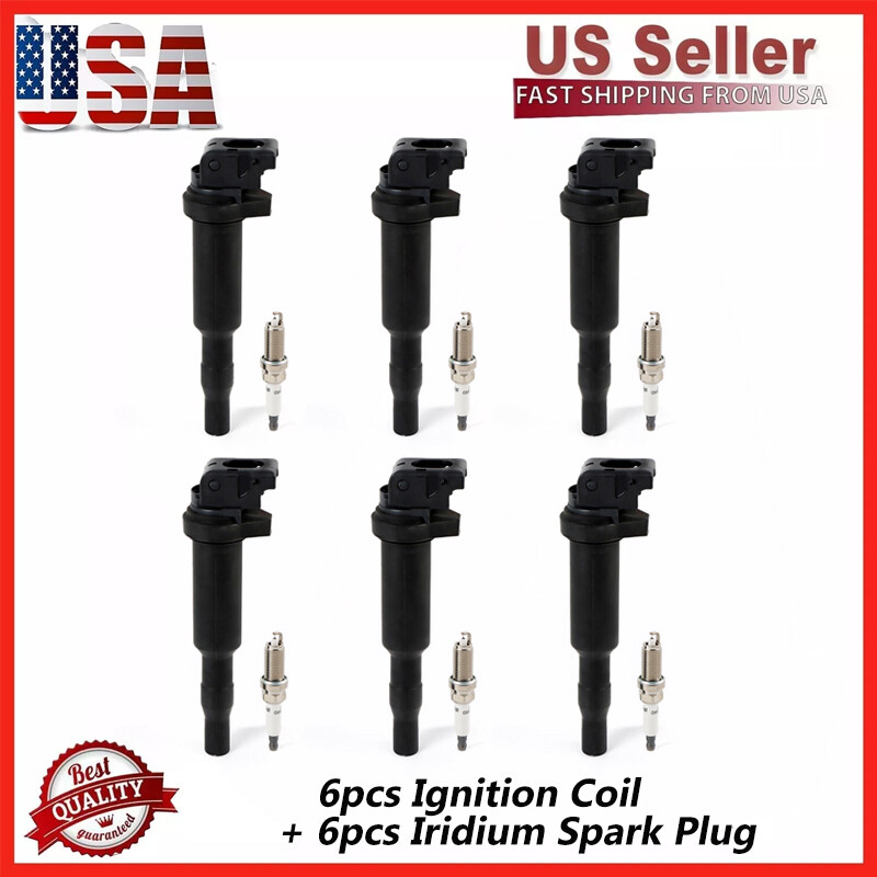 6 Ignition Coil & Spark Plug Set for BMW 128i 325i 328i OEM UF592 0221504470
