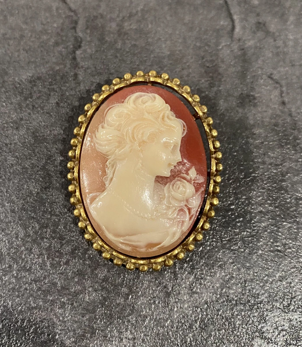 Vintage Signed Coro Lady Cameo Brooch Pin Pendant Hand Carved Antique  Victorian