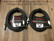 NEW 2-Pack Kirlin 10 ft Patch Cable 1/4" Straight To 1/4" Right Angle  Free Tie!