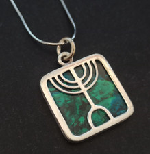 Vintage Eilat Menorah Necklace Silver Men Stone High End Modernist Judaica Gift