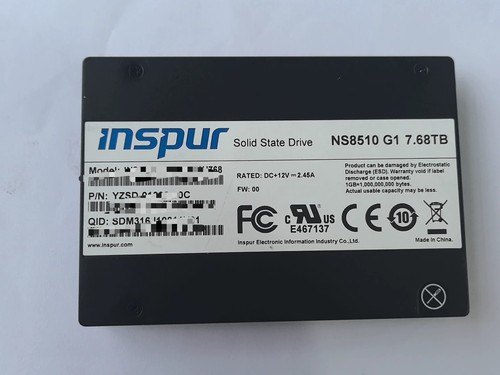 INSPUR NS8510 G1 YZSD-01302-10C U.2 7.68TB U2 NS8510G1U768 2.5 NVME SSD./lhy - Afbeelding 1 van 3