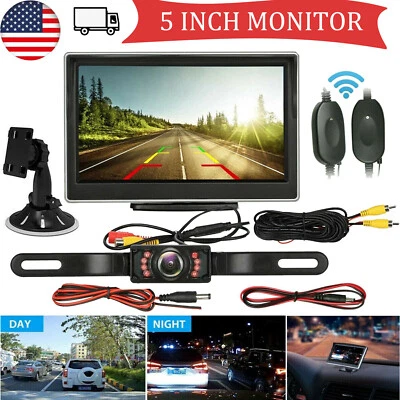 TATOODAA 5" Monitor Backup Camera Car Rear View Wireless HD Parking System Night Vision