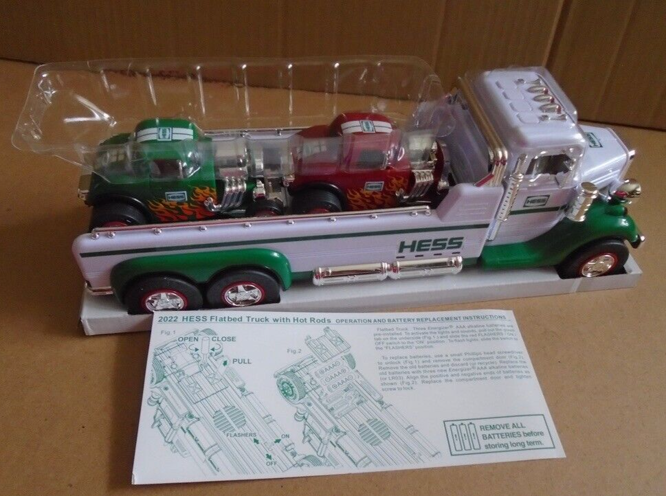 2022 Hess Flatbed Toy Truck with Hot Rods Lights Sounds Open Box!!