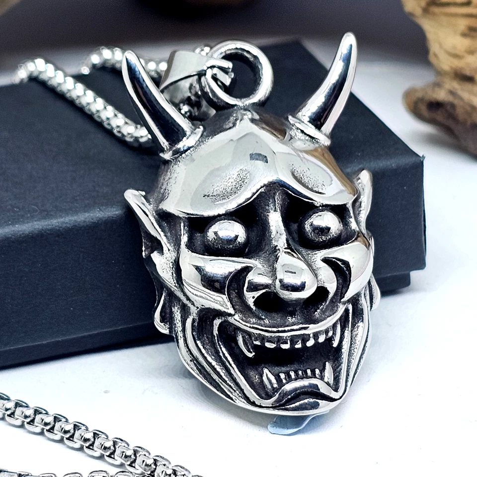 Hannya Máscara Colgante Acero Inoxidable 23" Collar Grande Declaración Joyerí... - Imagen 3 de 4