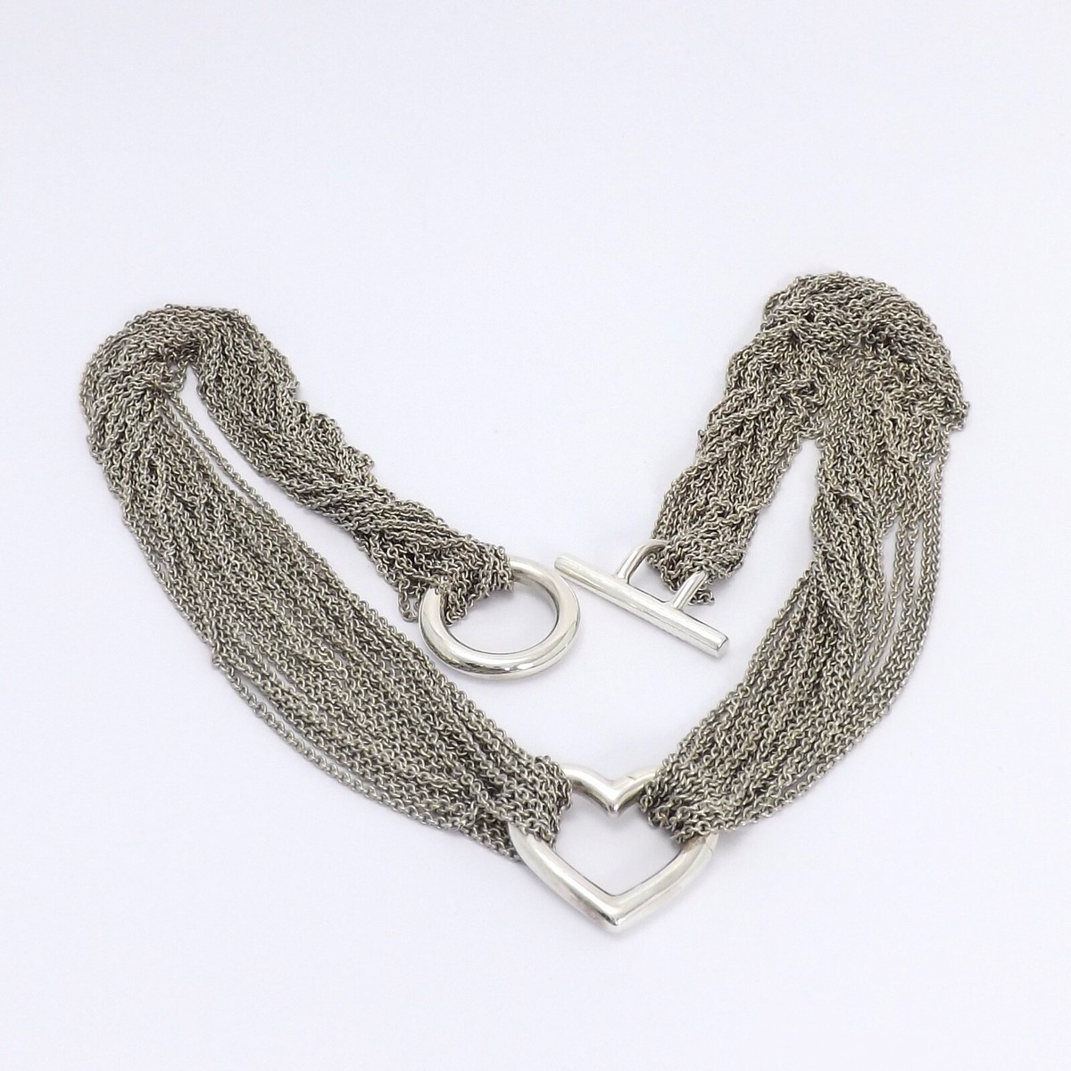 Tiffany Co Sterling Silver Multi Strand Mesh Open Heart Toggle