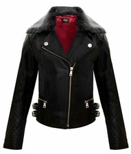 Kids Jackets Girls 100 Leather Detachable Collar Biker Jackets 3-13 Years 