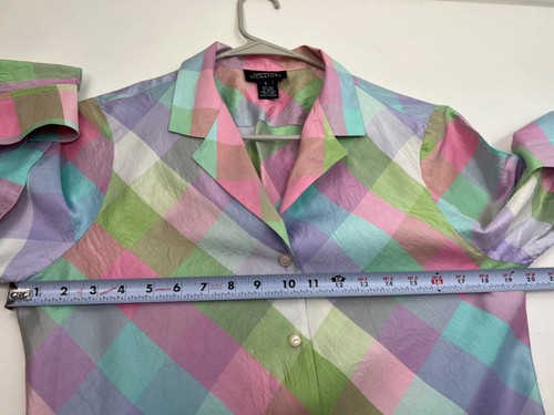 Jones New York Signature Shirt Women's Size L Pastel Multi 100% Silk Long Sleeve - Picture 9 of 11