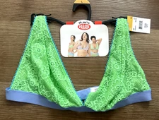 Parade Lace V-Neck Plunge Bralette Lined Hook & Eye Green Purple Juniors Large