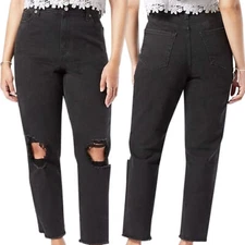 SIGNATURE Levi Strauss 90s Mom Jeans- 14- NEW- levis black Ripped/Raw rock jeans