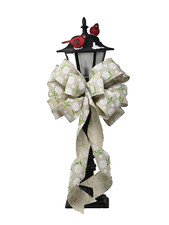 10" WIDE FAUX BURLAP SUMMER BOW WITH FLOWERS DECOR FOR WREATH-LANTERN-DOOR