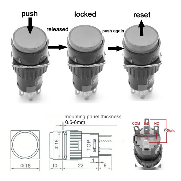 25 × Blue 16mm Push Button Switch Latching Round With AC 220V LED Light - Image 4 of 4