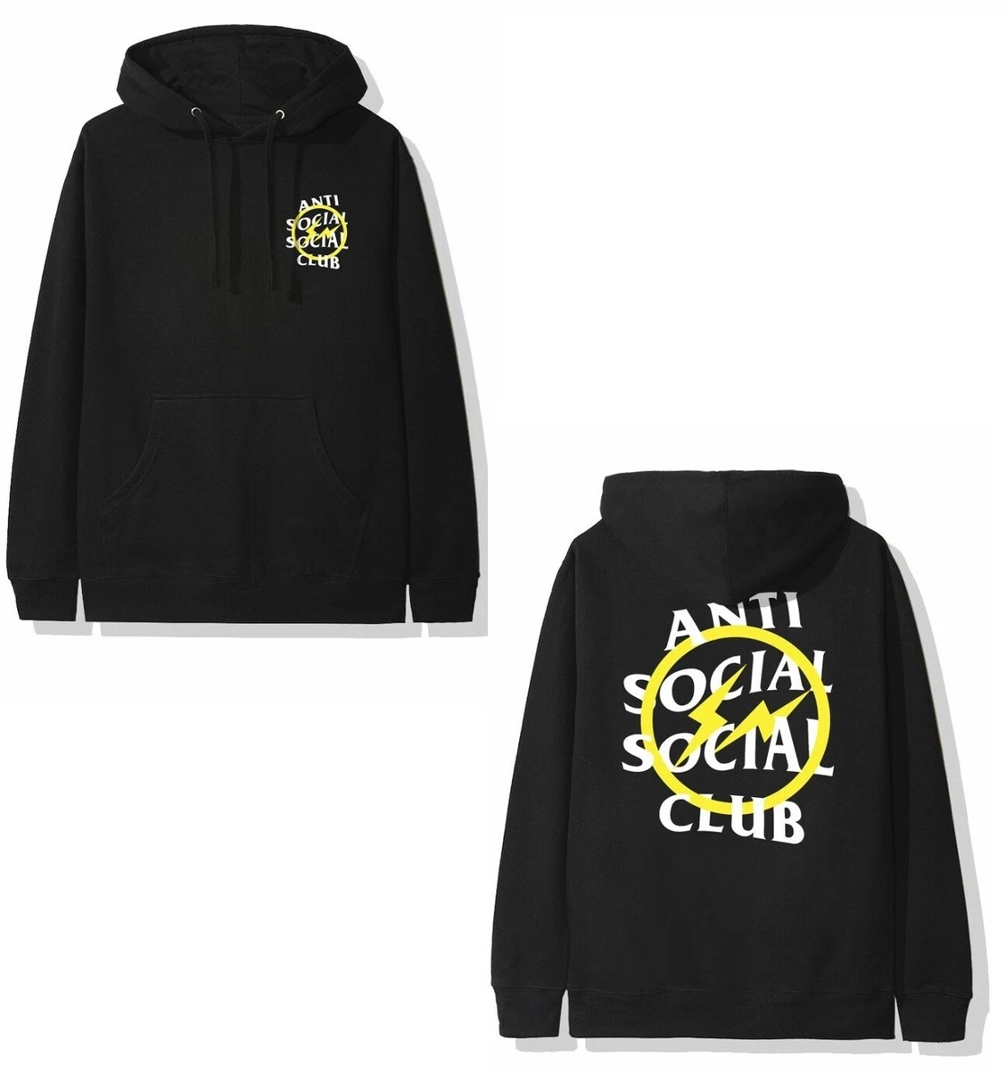 Anti Social Social Club x Fragment Yellow Bolt Hoodie Black Size L NEW