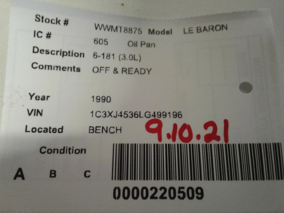 Used Engine Oil Pan fits: 1990 Chrysler Le baron 6-181 3.0 Grade A - Изображение 3 из 4