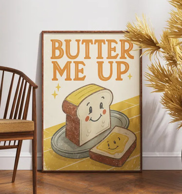 Butter Me Up Poster, Funny Kitchen Wall Art, Retro Bread Decor