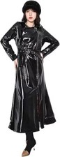Women Trench Vinyl Shiny Gothic Coat Pvc Emo Top Quality Faux Leather Black Coat