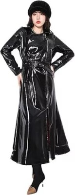 Women Trench Vinyl Shiny Gothic Coat PVC Emo Top quality Faux Leather Black Coat