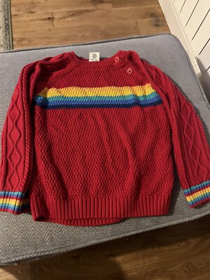 Frugi 4-5 Jahre (5-6 Jahre) Pullover Caleb Tango rot Regenbogen Strick Bio