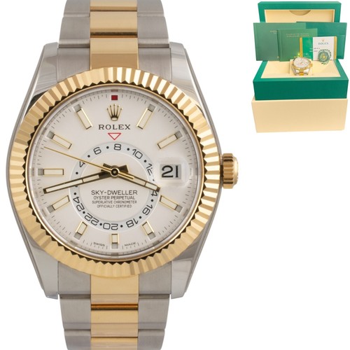 STICKERED Rolex Sky-Dweller WHITE Stainless & 18k Gold 42mm 326933 BOX PAPERS
