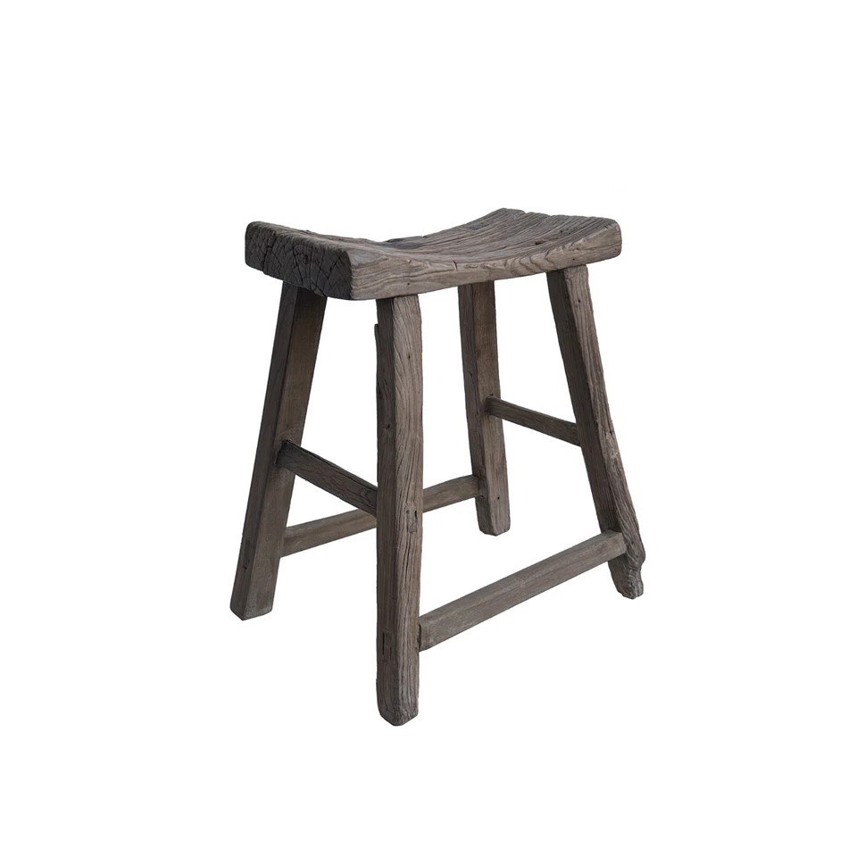 Rustic Raw Wood Rough Grain Village Retro Slim Narrow Bench Stool ws4454 - Image 3 of 4