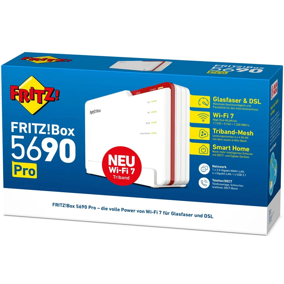 AVM FRITZ!Box 5690 Pro DSL Glasfaser Modem Router WLAN Mesh WiFi 7 - Bild 4 von 4