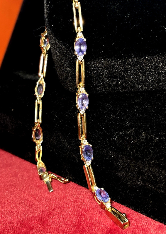14K GOLD TANZANITE DIAMOND BRACELET NATURAL GEMSTONE SIGNED CEI 11 GRS 7.5 L