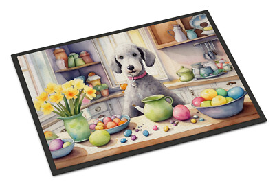 Bedlington Terrier Decorating Easter Eggs Doormat