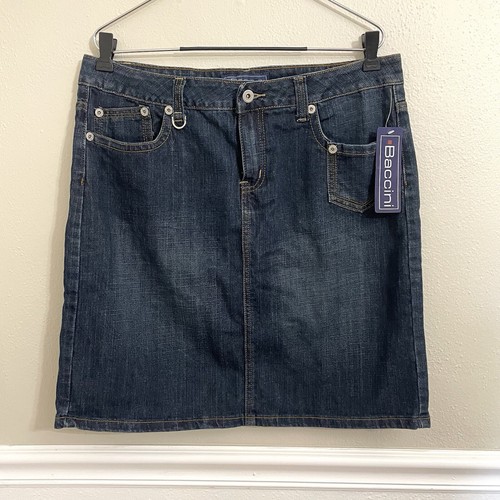 Baccini Denim Skirt Women’s 12 Dark Wash Jean Slit Pockets Western NWT