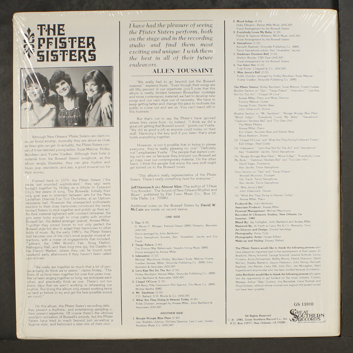 ジャズ CD Pfister Sisters New Orleans  GS11010 Great Southern Records /00110 PFISTER SISTERS: new orleans GREAT SOUTHERN 12