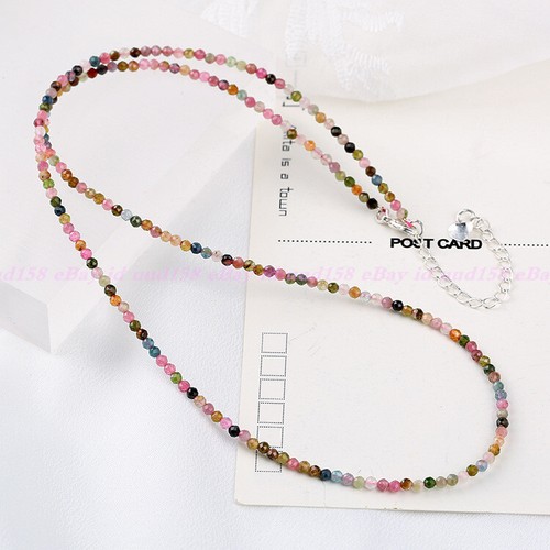 Collar facetado de cuentas de piedras preciosas redondas de turmalina natural multicolor de 3 mm 18" AAA - Imagen 8 de 12