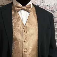 Mocha Tan Paisley Vest Waistcoat  Bow tie Formal Wedding Prom Tuxedo 2pcs Set