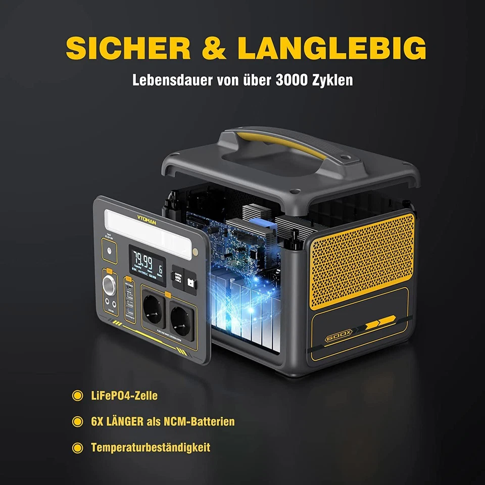 VTOMAN Jump 600X Tragbare Powerstation 600W 299Wh LiFePO4 Solargenerator Akku DE - Bild 4 von 4