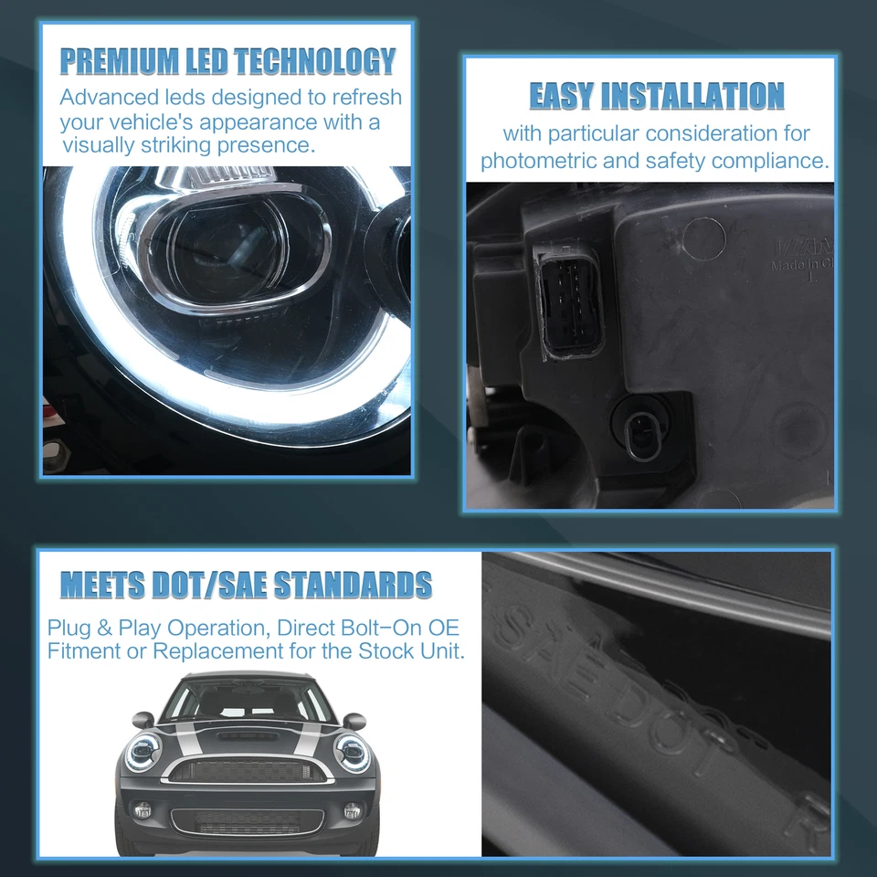 4PCS VLAND LED Headlights&Taillights For 07-13 BMW Mini Cooper S R56 R57 R58 R59 - Image 4 of 4