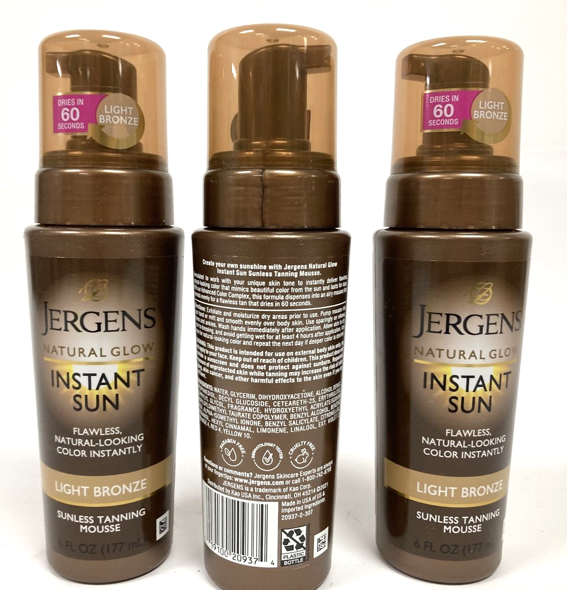 3 Bottles (6 fl oz each) Jergens Natural Glow Instant Sun Light Bronze