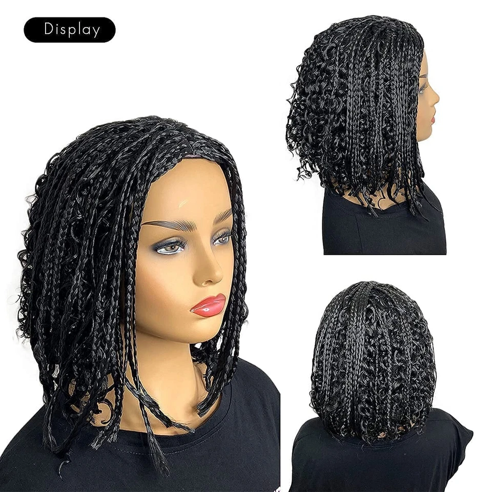 Peluca corta Bob Box trenzas 12" para mujer negra rizada diosa locs boho trenzas pelucas Foto 4 de 4