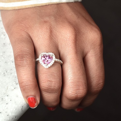 Certified 3.40Ct Heart Shape Pink Diamond Solitaire Ring, Diamond Accents. - Picture 5 of 9