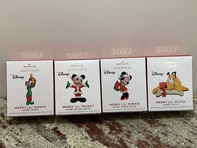 2021 Hallmark Mini Ornaments Merry Lil Mickey, Minnie, Goofy & Pluto, New In Box